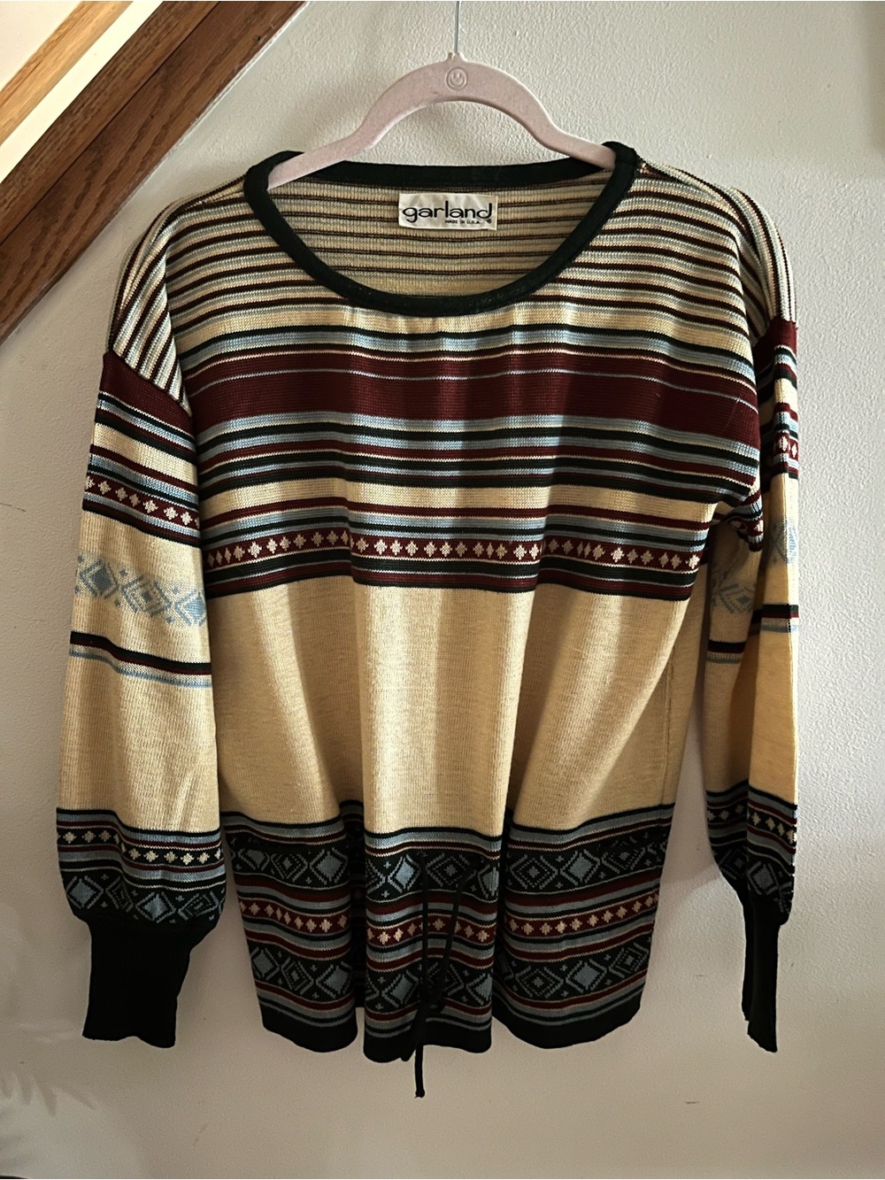 Garland Striped Aztec Knit Sweater in Cream & Burgundy